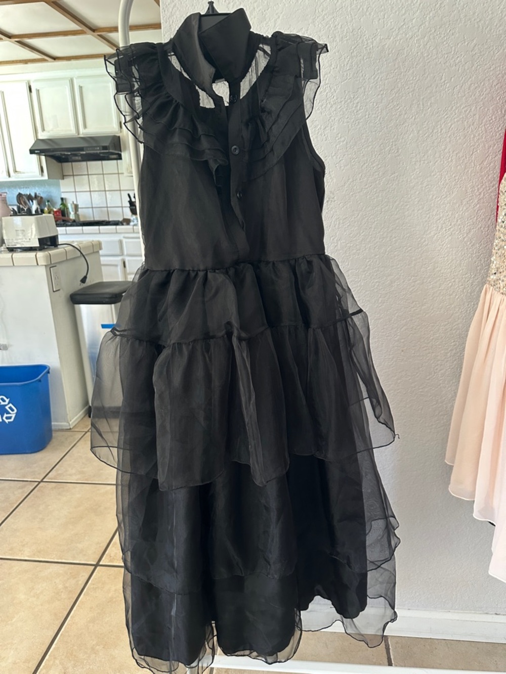 Wednesday Costume: Sheer Tiered Black Ruffle Midi Dress